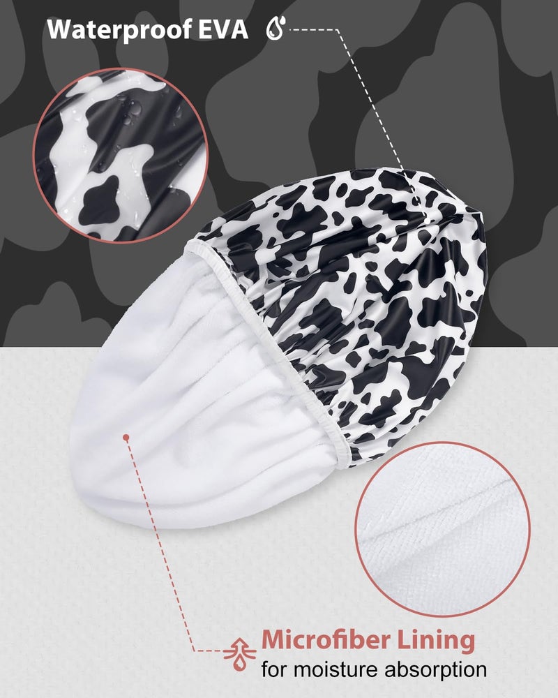 Auban Shower Cap, Shower Cap for Women Terry Cloth Lined EVA Exterior Reusable Double Layer Waterproof, Large Bath Hair Cap for All Hair Lengths, Hotel Travel Essentials Accessories Deep Conditioning - Image 4